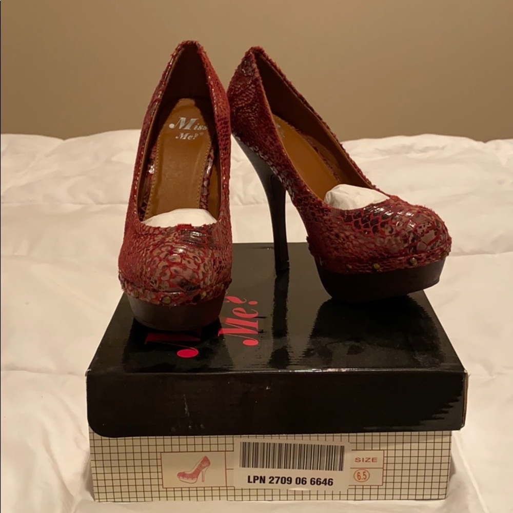 Miss Me Red Snakeskin Heels